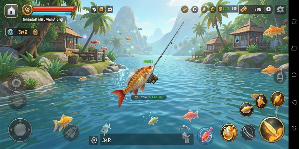 Screenshot gameplay 34R menunjukkan aksi memancing yang seru dan menantang.