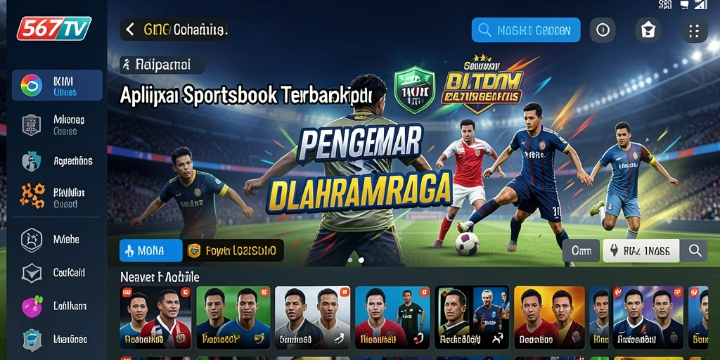 Tampilan antarmuka aplikasi 567TV dengan opsi sportsbook.