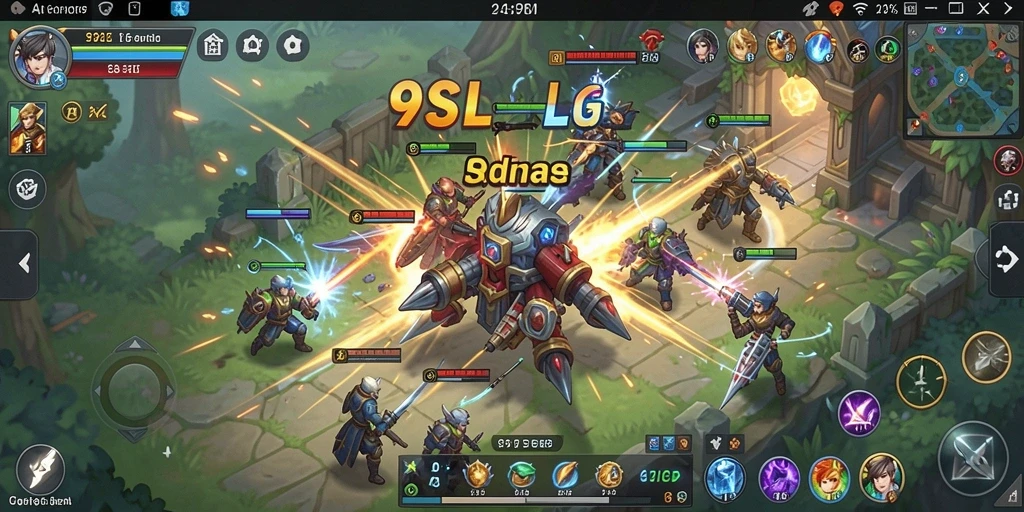 Screenshot menampilkan pertempuran strategi dalam 9SL.
