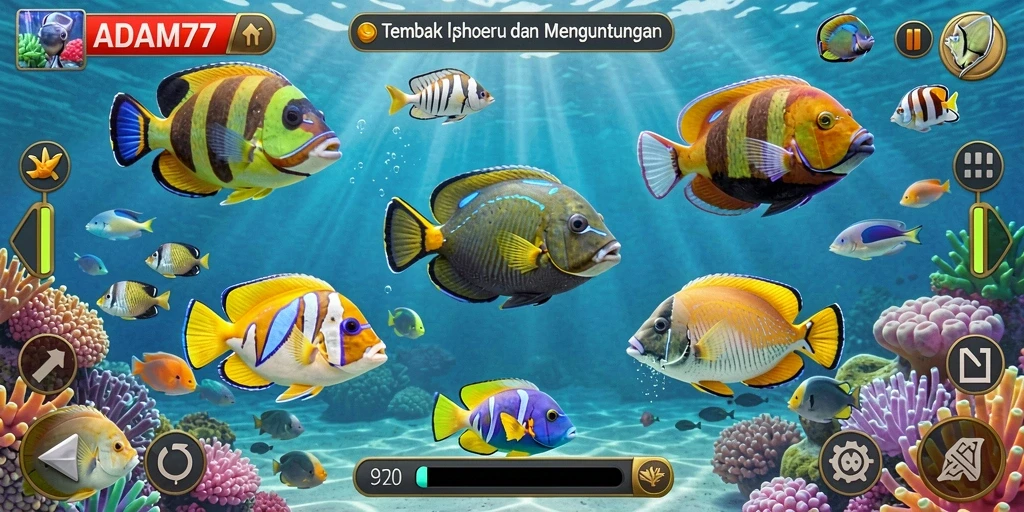 Gameplay seru ADAM77 dengan berbagai jenis ikan di bawah laut.