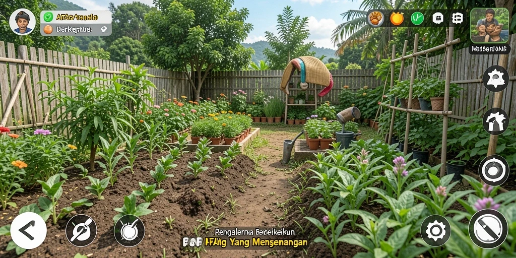 Gameplay menarik AFAF dengan ladang yang luas dan tanaman subur.