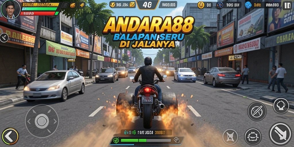 Screenshot gameplay ANDARA88 menampilkan kecepatan tinggi dan kompetisi balapan.