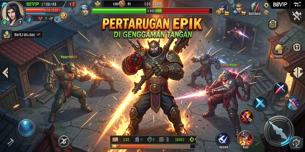 Tangkapan layar utama B8VIP dengan aksi pertarungan yang mendebarkan.
