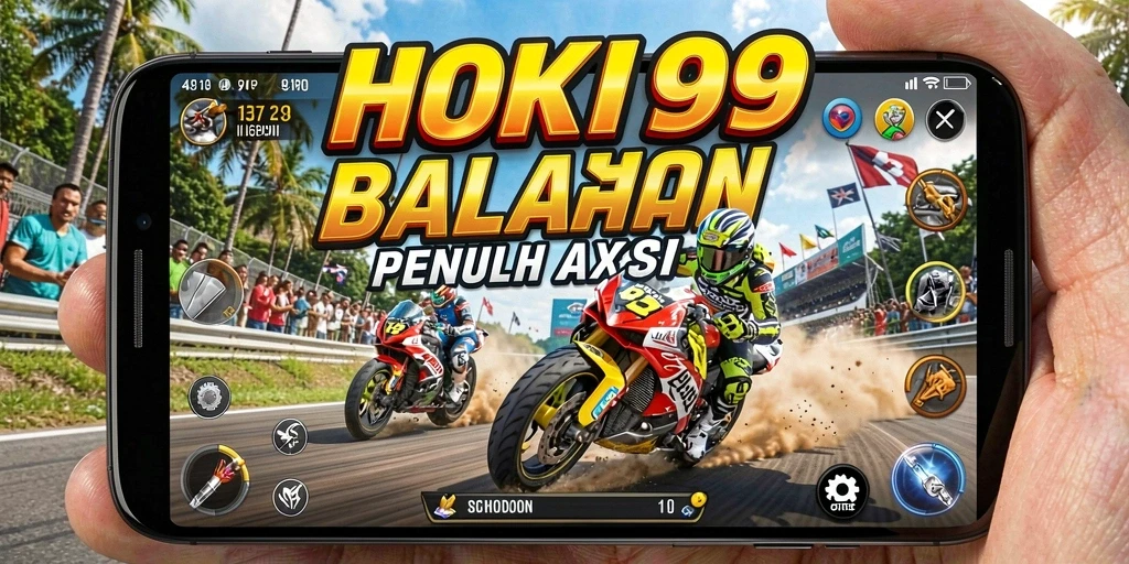 Tampilan futuristik balapan motor dengan aksi seru.