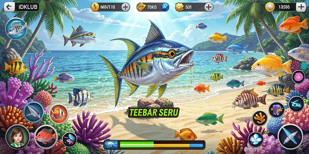 Tampilan gameplay seru saat menangkap ikan di IDKLUB.