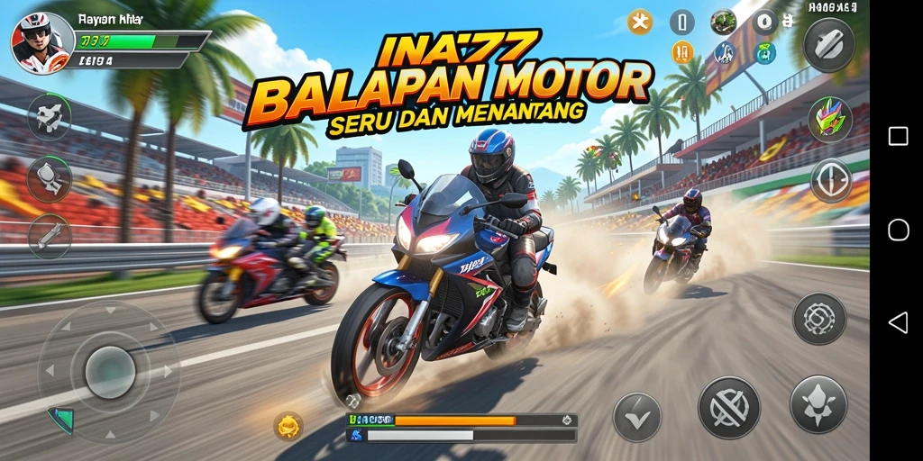 Screenshot gameplay INA777 menampilkan balapan motor yang seru dan menantang.