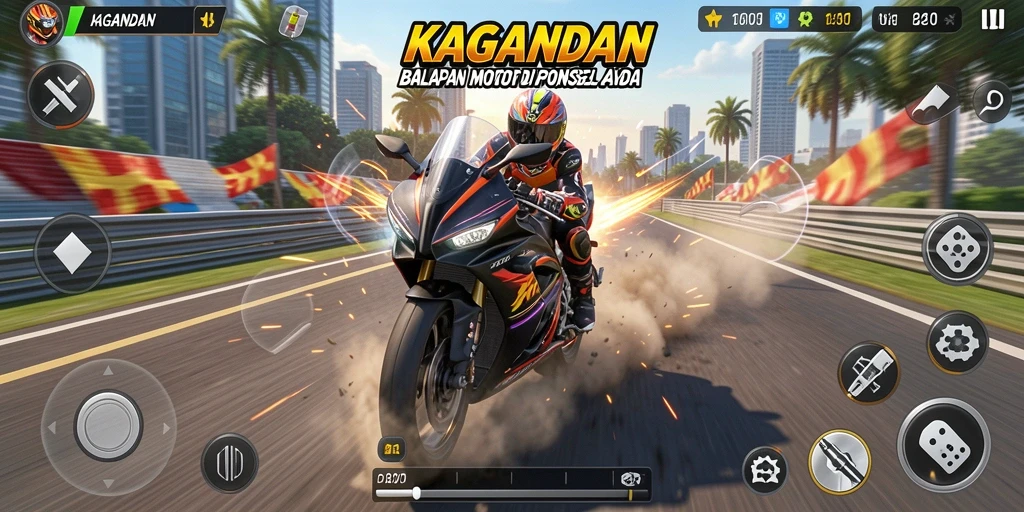 Tampilan gameplay dinamis dalam balapan motor KAGANDAN.