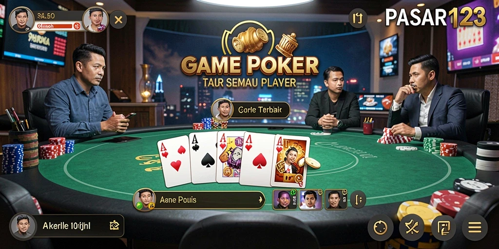 Tampilan gameplay seru dan interaktif poker di PASAR123.
