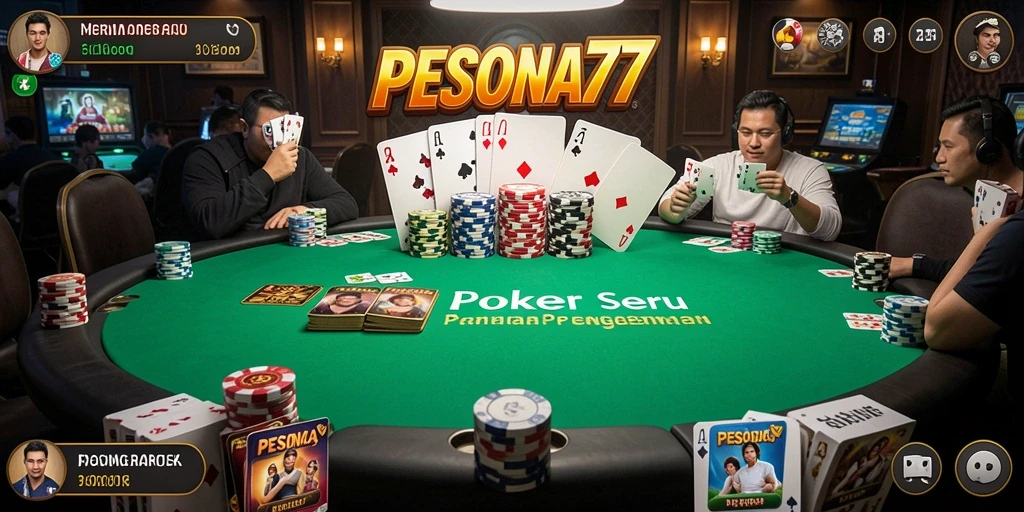 Screenshot utama PESONA77 menampilkan permainan poker yang menarik dan intens.