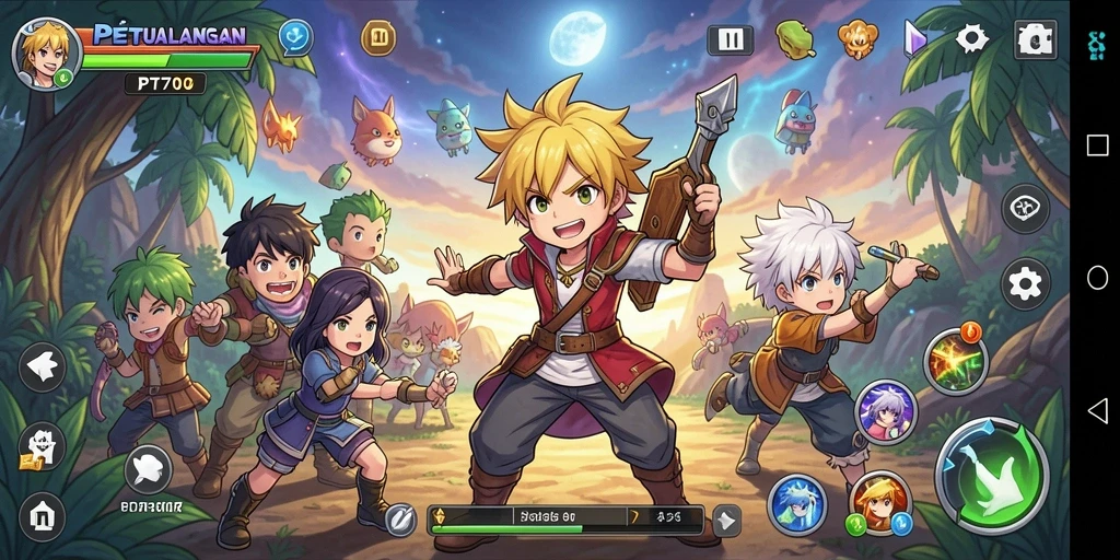 Screenshot PT707 menampilkan karakter anime yang beraksi dalam pertarungan seru.