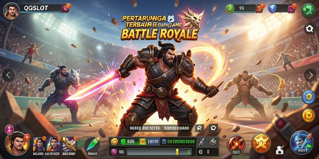 Tangkapan layar gameplay QQSLOT penuh aksi Battle Royale.
