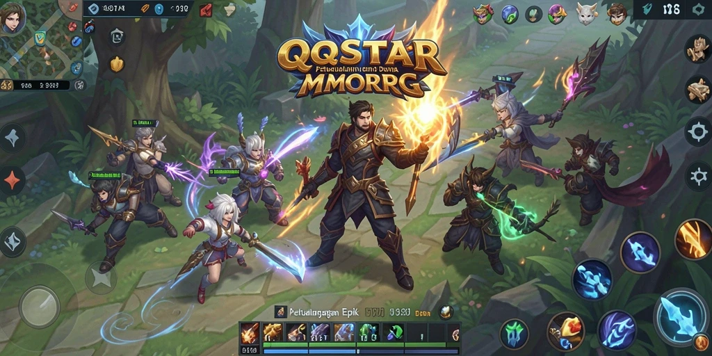 Tampilan gameplay <strong>QQSTAR</strong> yang menampilkan aksi pertempuran seru di dunia MMORPG.