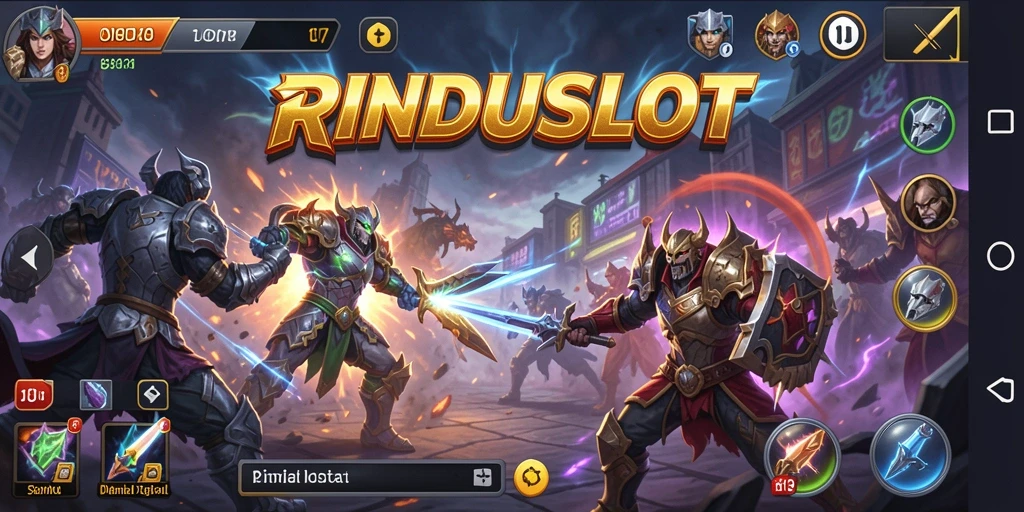 Screenshot utama RINDUSLOT menampilkan aksi pertarungan yang seru dan intens.