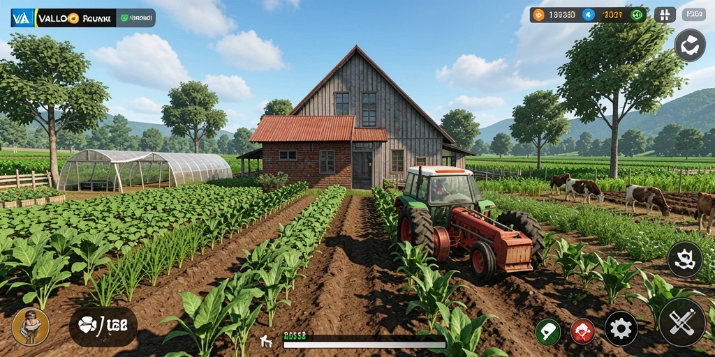 Tampilan gameplay <strong>VALOHOKI</strong> yang penuh warna dan interaktif dalam dunia pertanian.