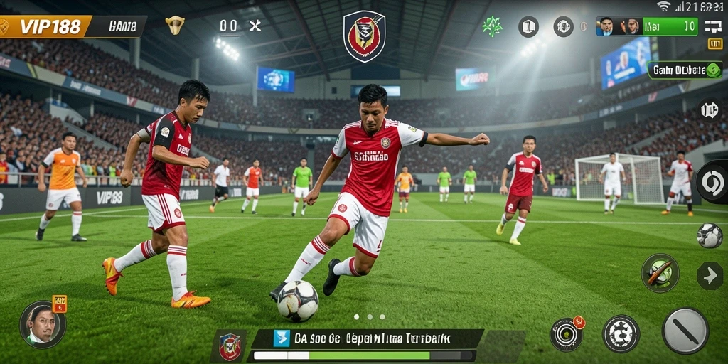 Tampilan gameplay mendebarkan di VIP188 dengan aksi sepak bola yang nyata.